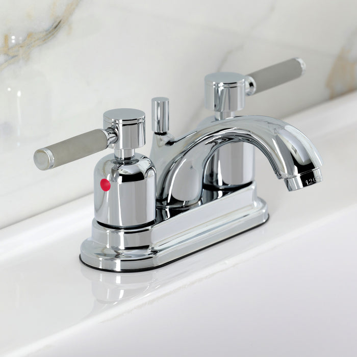 Kingston Tulare FB2601DKL - Kaiser Double-Handle 3-Hole Deck Mount 4-Inch Centerset Bathroom Faucet with Pop-Up Drain, Polished Chrome