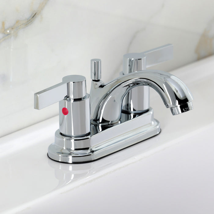 Kingston Tulare FB2601NDL - NuvoFusion Double-Handle 3-Hole Deck Mount 4-Inch Centerset Bathroom Faucet with Pop-Up Drain, Polished Chrome