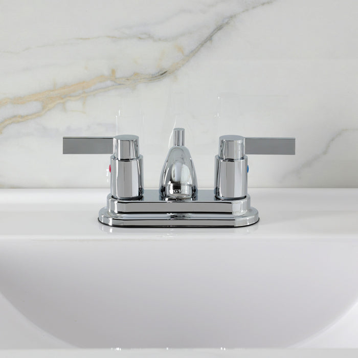 Kingston Tulare FB2601NDL - NuvoFusion Double-Handle 3-Hole Deck Mount 4-Inch Centerset Bathroom Faucet with Pop-Up Drain, Polished Chrome