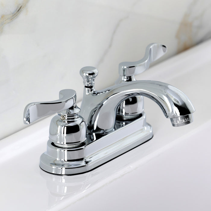 Kingston Tulare FB2601NFL - NuWave French Double-Handle 3-Hole Deck Mount 4-Inch Centerset Bathroom Faucet with Pop-Up Drain, Polished Chrome