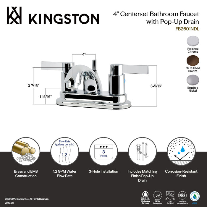 Kingston Tulare FB2605NDL - NuvoFusion Double-Handle 3-Hole Deck Mount 4-Inch Centerset Bathroom Faucet with Pop-Up Drain, Oil Rubbed Bronze