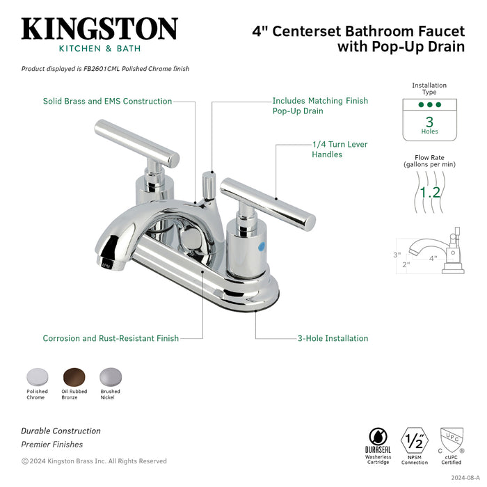 Kingston Tulare FB2608CML - Manhattan Double-Handle 3-Hole Deck Mount 4-Inch Centerset Bathroom Faucet with Pop-Up Drain, Brushed Nickel