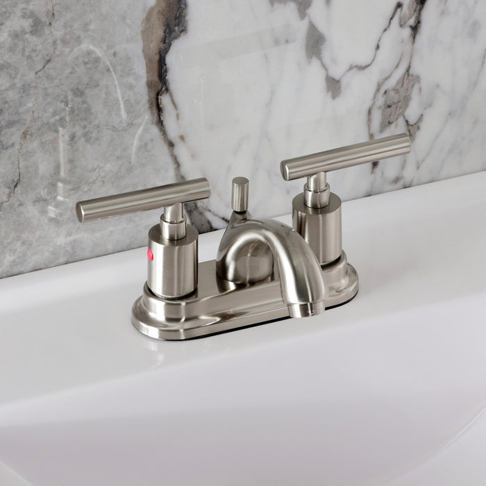 Kingston Tulare FB2608CML - Manhattan Double-Handle 3-Hole Deck Mount 4-Inch Centerset Bathroom Faucet with Pop-Up Drain, Brushed Nickel