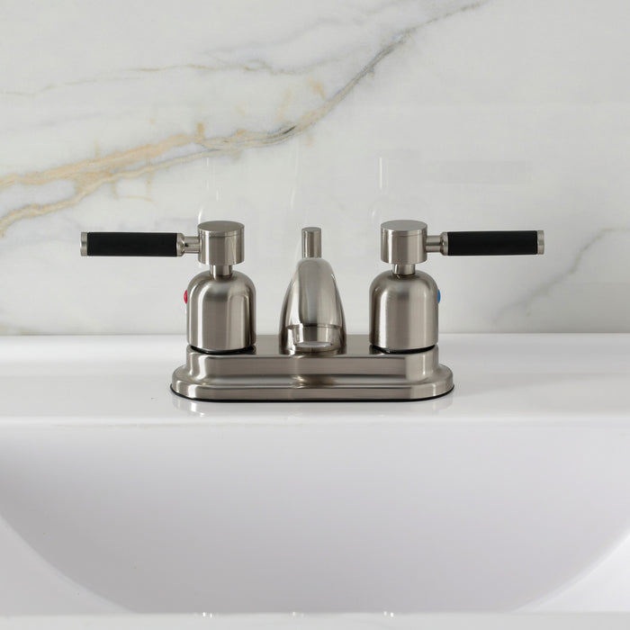 Kingston Tulare FB2608DKL - Kaiser Double-Handle 3-Hole Deck Mount 4-Inch Centerset Bathroom Faucet with Pop-Up Drain, Brushed Nickel