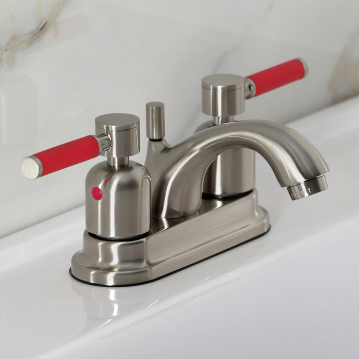 Kingston Tulare FB2608DKL - Kaiser Double-Handle 3-Hole Deck Mount 4-Inch Centerset Bathroom Faucet with Pop-Up Drain, Brushed Nickel