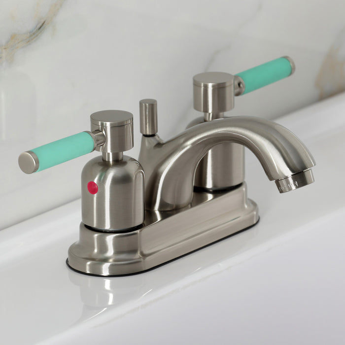 Kingston Tulare FB2608DKL - Kaiser Double-Handle 3-Hole Deck Mount 4-Inch Centerset Bathroom Faucet with Pop-Up Drain, Brushed Nickel