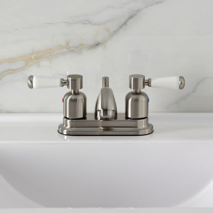 Kingston Tulare FB2608DPL - Paris Double-Handle 3-Hole Deck Mount 4-Inch Centerset Bathroom Faucet with Pop-Up Drain, Brushed Nickel