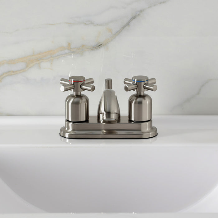 Kingston Tulare FB2608DX - Concord Double-Handle 3-Hole Deck Mount 4-Inch Centerset Bathroom Faucet with Pop-Up Drain, Brushed Nickel