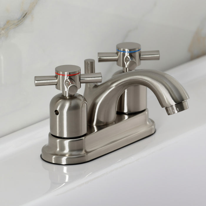 Kingston Tulare FB2608DX - Concord Double-Handle 3-Hole Deck Mount 4-Inch Centerset Bathroom Faucet with Pop-Up Drain, Brushed Nickel