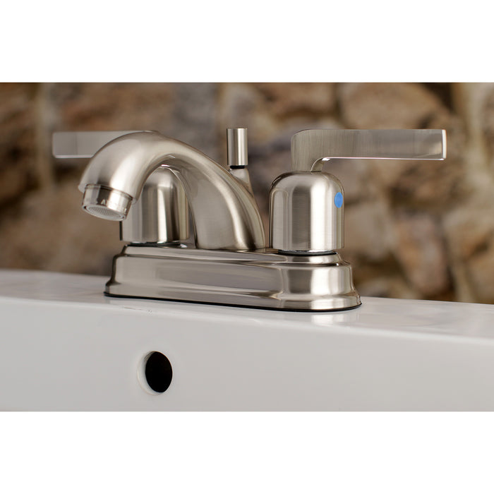 Kingston Tulare FB2608EFL - Centurion Double-Handle 3-Hole Deck Mount 4-Inch Centerset Bathroom Faucet with Pop-Up Drain, Brushed Nickel