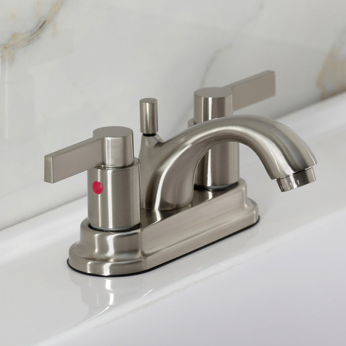 Kingston Tulare FB2608NDL - NuvoFusion Double-Handle 3-Hole Deck Mount 4-Inch Centerset Bathroom Faucet with Pop-Up Drain, Brushed Nickel