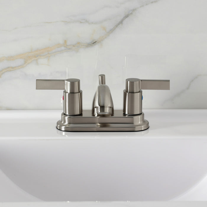 Kingston Tulare FB2608NDL - NuvoFusion Double-Handle 3-Hole Deck Mount 4-Inch Centerset Bathroom Faucet with Pop-Up Drain, Brushed Nickel