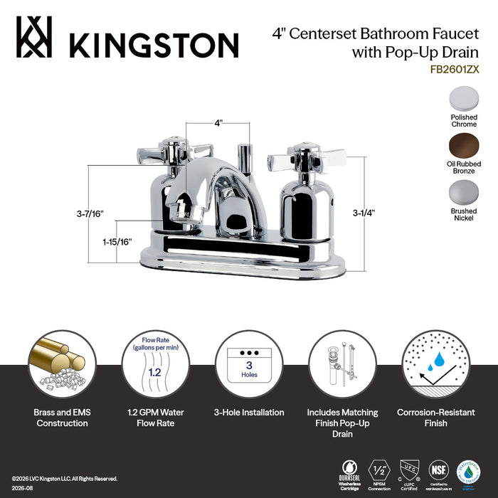 Kingston Tulare FB2608ZX - Millennium Double-Handle 3-Hole Deck Mount 4-Inch Centerset Bathroom Faucet with Pop-Up Drain, Brushed Nickel