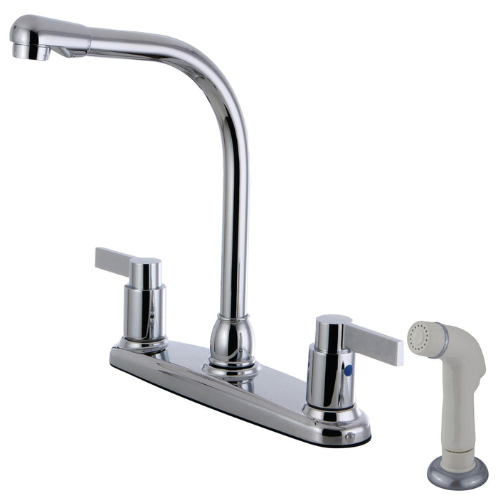Kingston Tulare FB2751NDL - NuvoFusion Two-Handle 4-Hole 8" Centerset Kitchen Faucet with Side Sprayer, Polished Chrome