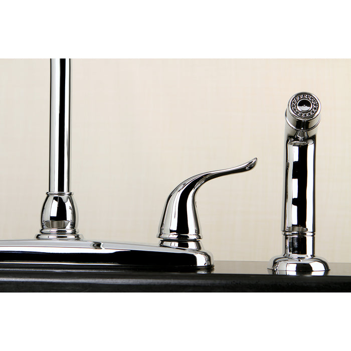 Kingston Tulare FB2791YLSP - Yosemite Two-Handle 4-Hole 8" Centerset Kitchen Faucet with Side Sprayer, Polished Chrome