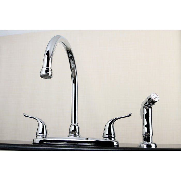 Kingston Tulare FB2791YLSP - Yosemite Two-Handle 4-Hole 8" Centerset Kitchen Faucet with Side Sprayer, Polished Chrome