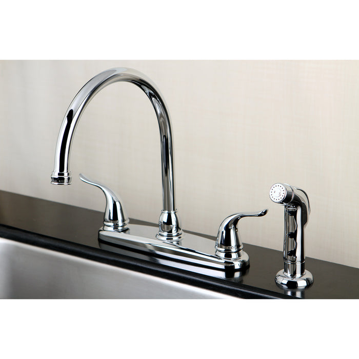 Kingston Tulare FB2791YLSP - Yosemite Two-Handle 4-Hole 8" Centerset Kitchen Faucet with Side Sprayer, Polished Chrome