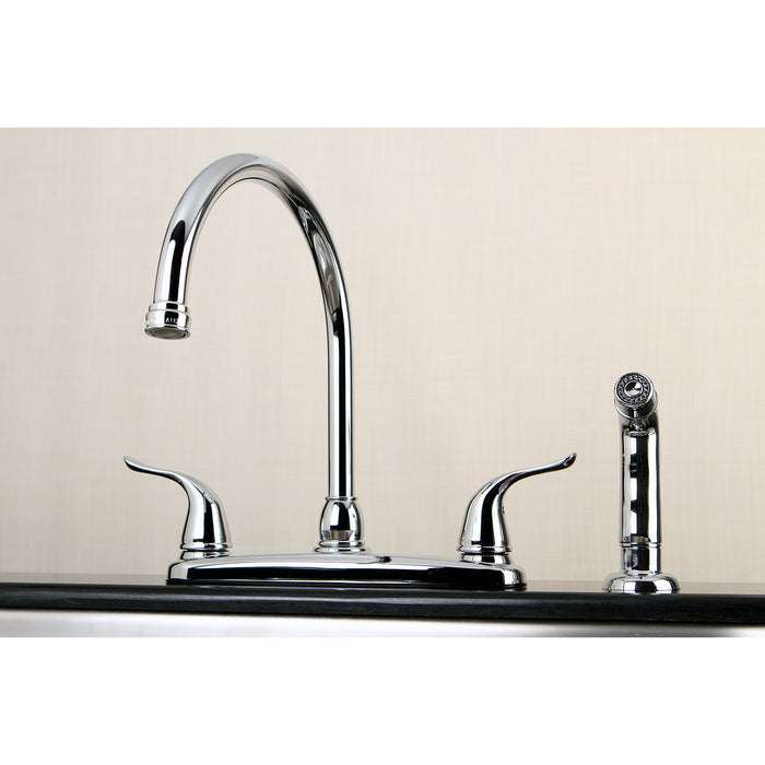 Kingston Tulare FB2791YLSP - Yosemite Two-Handle 4-Hole 8" Centerset Kitchen Faucet with Side Sprayer, Polished Chrome