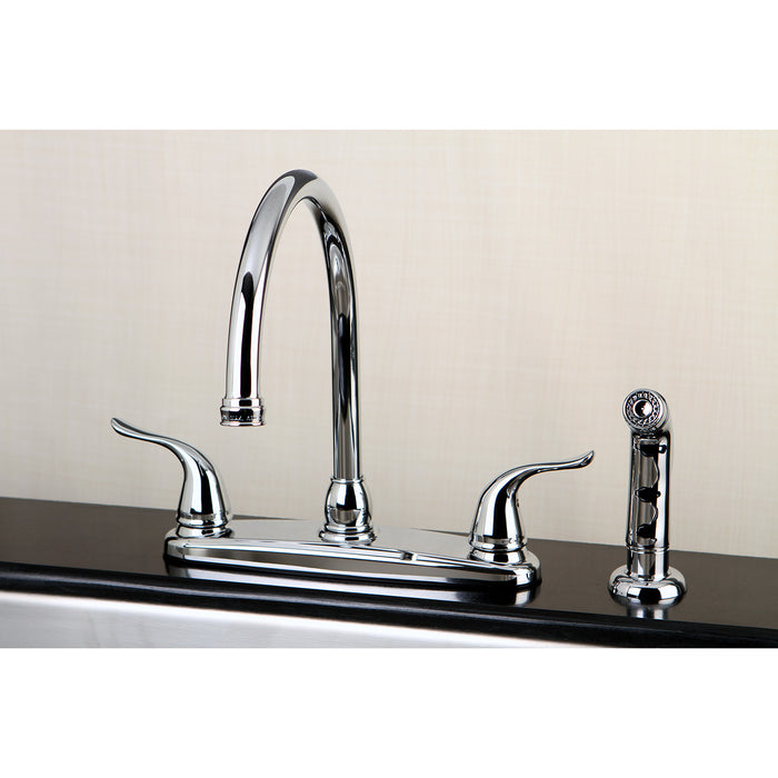 Kingston Tulare FB2791YLSP - Yosemite Two-Handle 4-Hole 8" Centerset Kitchen Faucet with Side Sprayer, Polished Chrome