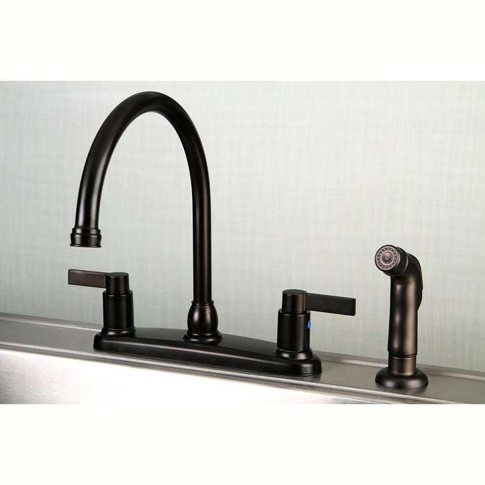 Kingston Tulare FB2795NDLSP - NuvoFusion Two-Handle 4-Hole 8" Centerset Kitchen Faucet with Side Sprayer, Oil Rubbed Bronze