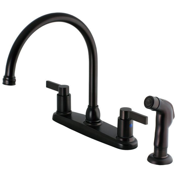 Kingston Tulare FB2795NDLSP - NuvoFusion Two-Handle 4-Hole 8" Centerset Kitchen Faucet with Side Sprayer, Oil Rubbed Bronze