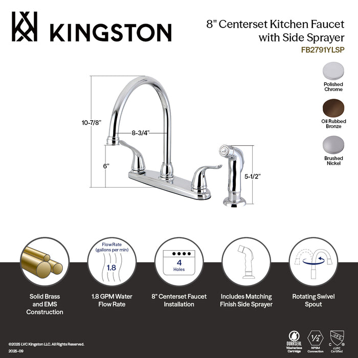 Kingston Tulare FB2795YLSP - Yosemite Two-Handle 4-Hole 8" Centerset Kitchen Faucet with Side Sprayer, Oil Rubbed Bronze