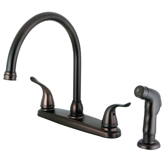 Kingston Tulare FB2795YLSP - Yosemite Two-Handle 4-Hole 8" Centerset Kitchen Faucet with Side Sprayer, Oil Rubbed Bronze
