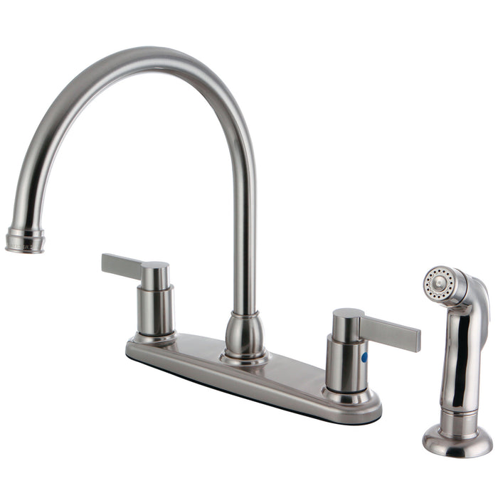 Kingston Tulare FB2798NDLSP - NuvoFusion Two-Handle 4-Hole 8" Centerset Kitchen Faucet with Side Sprayer, Brushed Nickel