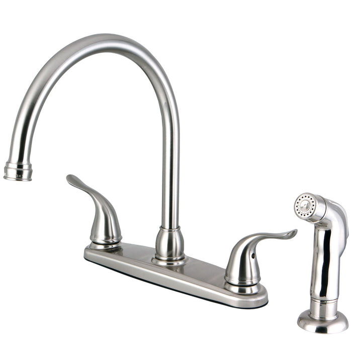 Kingston Tulare FB2798YLSP - Yosemite Two-Handle 4-Hole 8" Centerset Kitchen Faucet with Side Sprayer, Brushed Nickel