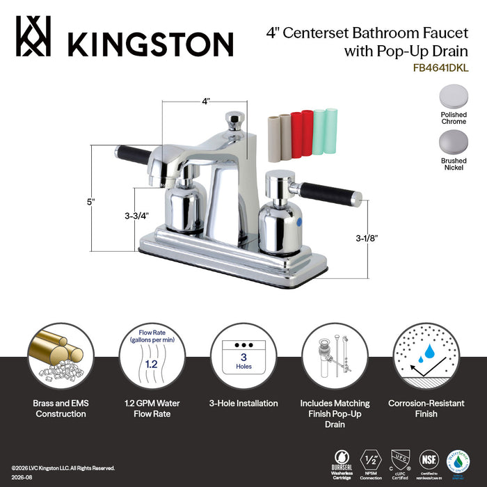 Kingston Tulare FB4641DKL - Kaiser Double-Handle 3-Hole Deck Mount 4-Inch Centerset Bathroom Faucet with Pop-Up Drain, Polished Chrome