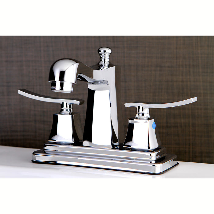 Kingston Tulare FB4641JQL - Queensbury Double-Handle 3-Hole Deck Mount 4-Inch Centerset Bathroom Faucet with Pop-Up Drain, Polished Chrome
