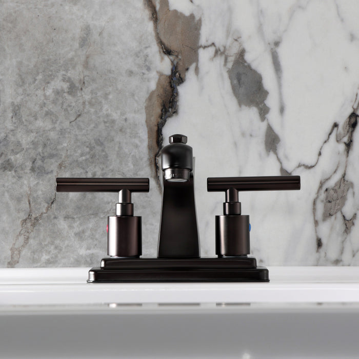 Kingston Manhattan FB4645CML Double-Handle 3-Hole Deck Mount 4-Inch Centerset Bathroom Faucet with Pop-Up Drain, Oil Rubbed Bronze