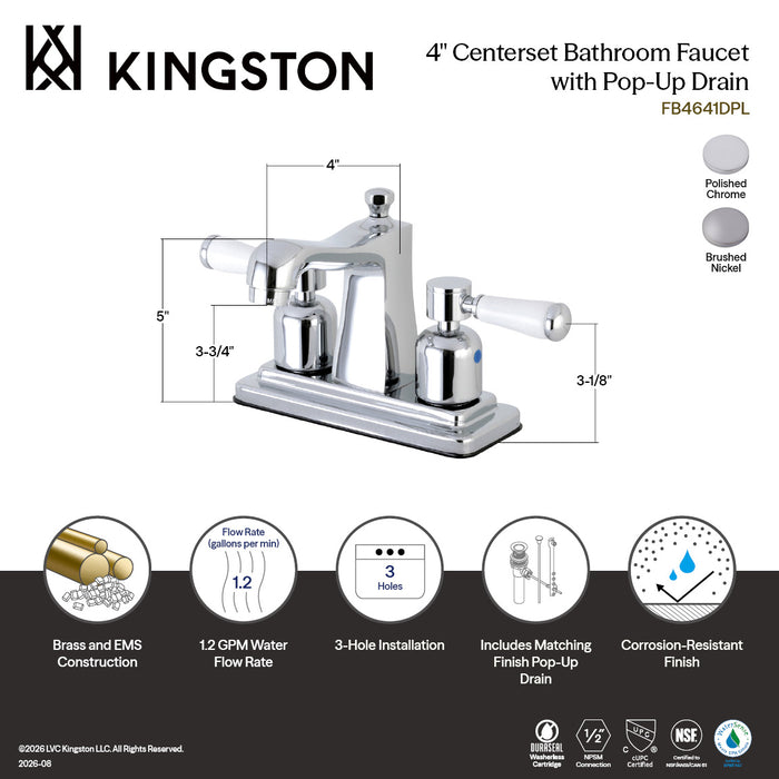 Kingston Tulare FB4648DPL - Paris Double-Handle 3-Hole Deck Mount 4-Inch Centerset Bathroom Faucet with Pop-Up Drain, Brushed Nickel