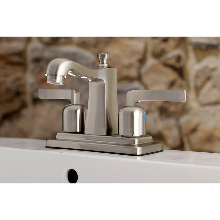 Kingston Tulare FB4648EFL - Centurion Double-Handle 3-Hole Deck Mount 4-Inch Centerset Bathroom Faucet with Pop-Up Drain, Brushed Nickel