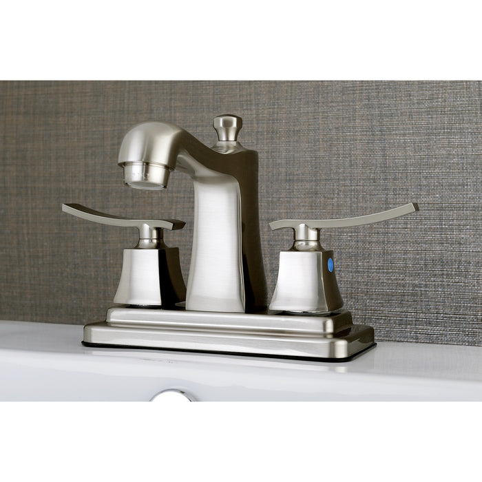 Kingston Tulare FB4648JQL - Queensbury Double-Handle 3-Hole Deck Mount 4-Inch Centerset Bathroom Faucet with Pop-Up Drain, Brushed Nickel