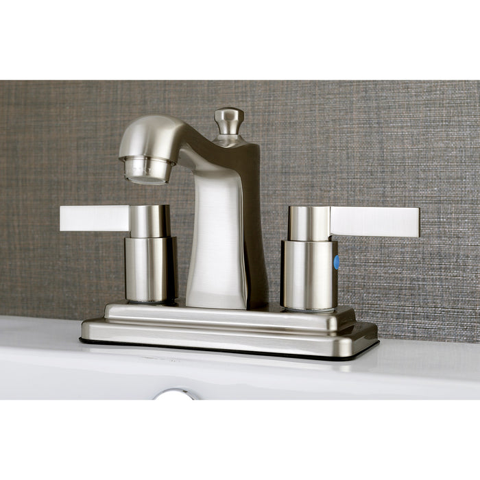 Kingston Tulare FB4648NDL - NuvoFusion Double-Handle 3-Hole Deck Mount 4-Inch Centerset Bathroom Faucet with Pop-Up Drain, Brushed Nickel