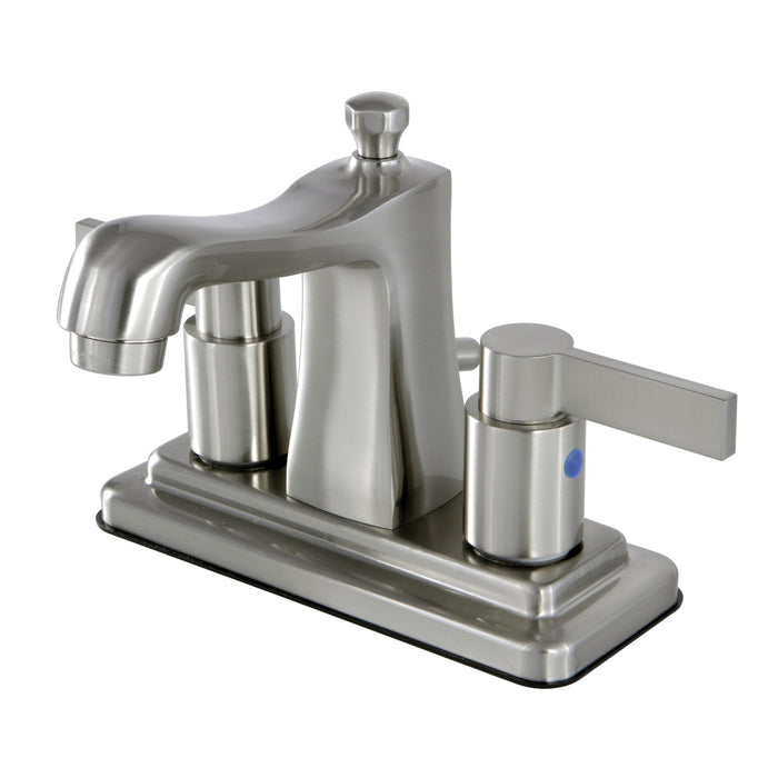 Kingston Tulare FB4648NDL - NuvoFusion Double-Handle 3-Hole Deck Mount 4-Inch Centerset Bathroom Faucet with Pop-Up Drain, Brushed Nickel
