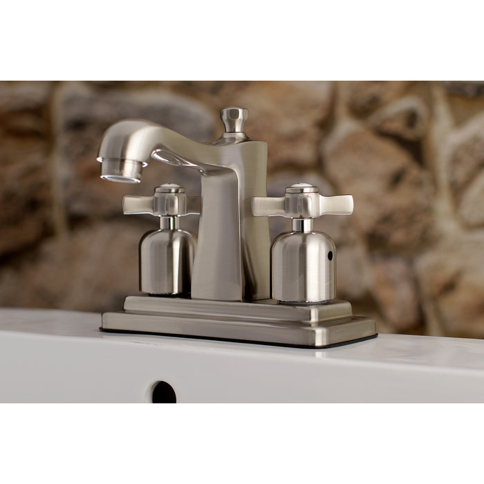 Kingston Tulare FB4648ZX - Millennium Double-Handle 3-Hole Deck Mount 4-Inch Centerset Bathroom Faucet with Pop-Up Drain, Brushed Nickel