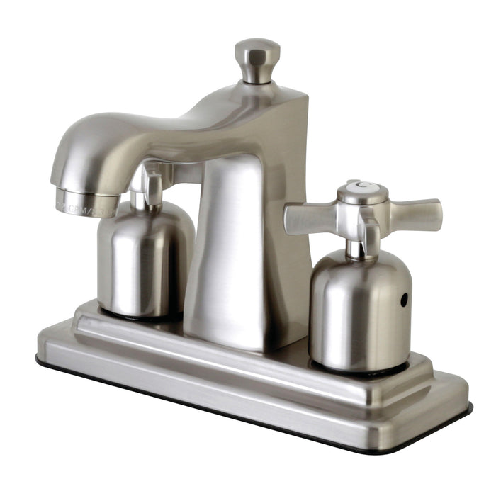 Kingston Tulare FB4648ZX - Millennium Double-Handle 3-Hole Deck Mount 4-Inch Centerset Bathroom Faucet with Pop-Up Drain, Brushed Nickel