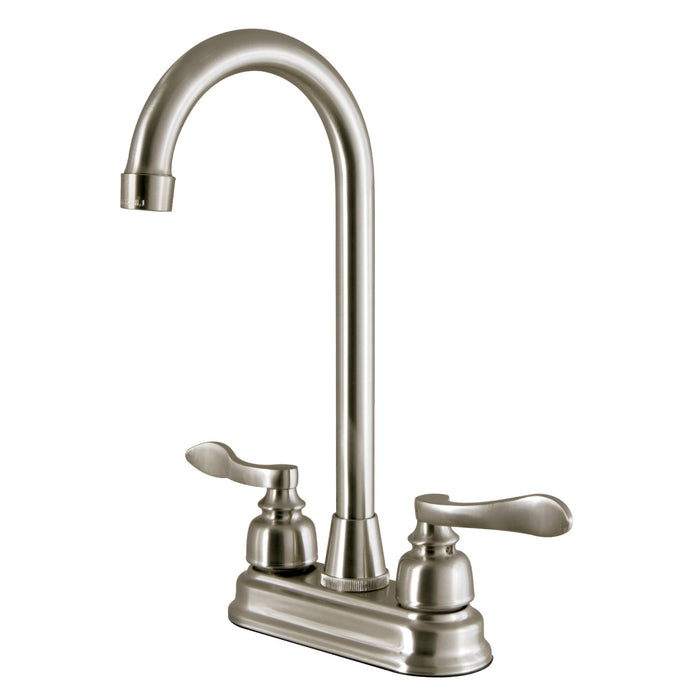 NuWave French FB498NFL Two-Handle 2-Hole Deck Mount Bar Faucet, Brushed Nickel