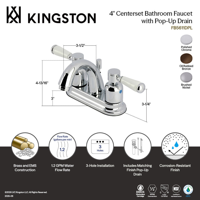Kingston Tulare FB5615DPL - Paris Double-Handle 3-Hole Deck Mount 4-Inch Centerset Bathroom Faucet with Pop-Up Drain, Oil Rubbed Bronze