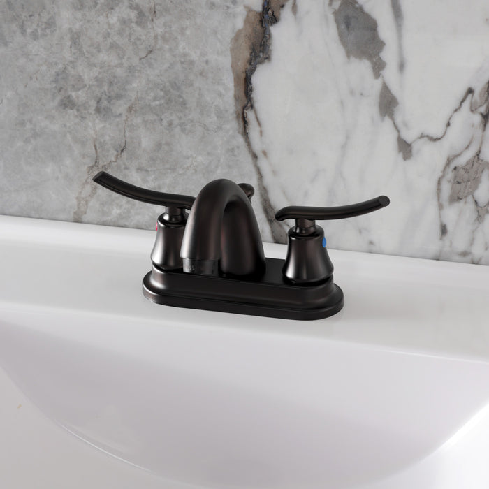Kingston Jamestown FB5615JL Double-Handle 3-Hole Deck Mount 4-Inch Centerset Bathroom Faucet with Pop-Up Drain, Oil Rubbed Bronze