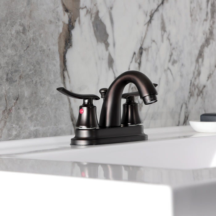 Kingston Jamestown FB5615JL Double-Handle 3-Hole Deck Mount 4-Inch Centerset Bathroom Faucet with Pop-Up Drain, Oil Rubbed Bronze