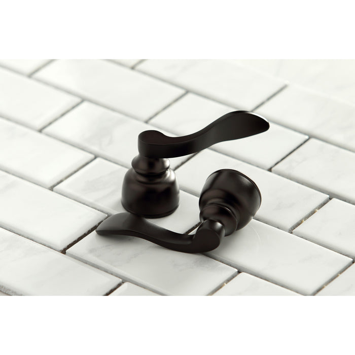 Kingston Tulare FB5615NFL - NuWave French Double-Handle 3-Hole Deck Mount 4-Inch Centerset Bathroom Faucet with Pop-Up Drain, Oil Rubbed Bronze
