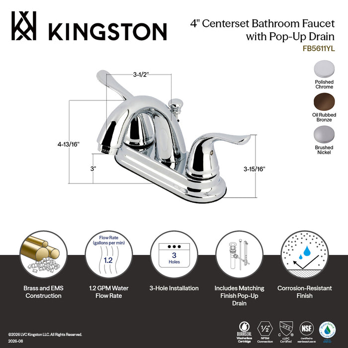 Kingston Tulare FB5615YL - Yosemite Double-Handle 3-Hole Deck Mount 4-Inch Centerset Bathroom Faucet with Pop-Up Drain, Oil Rubbed Bronze