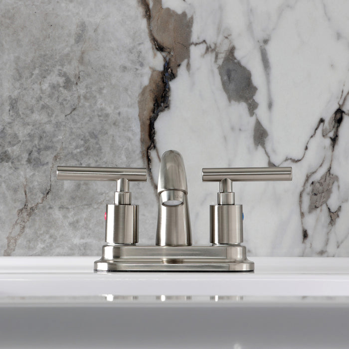 Kingston Tulare FB5618CML - Manhattan Double-Handle 3-Hole Deck Mount 4-Inch Centerset Bathroom Faucet with Pop-Up Drain, Brushed Nickel
