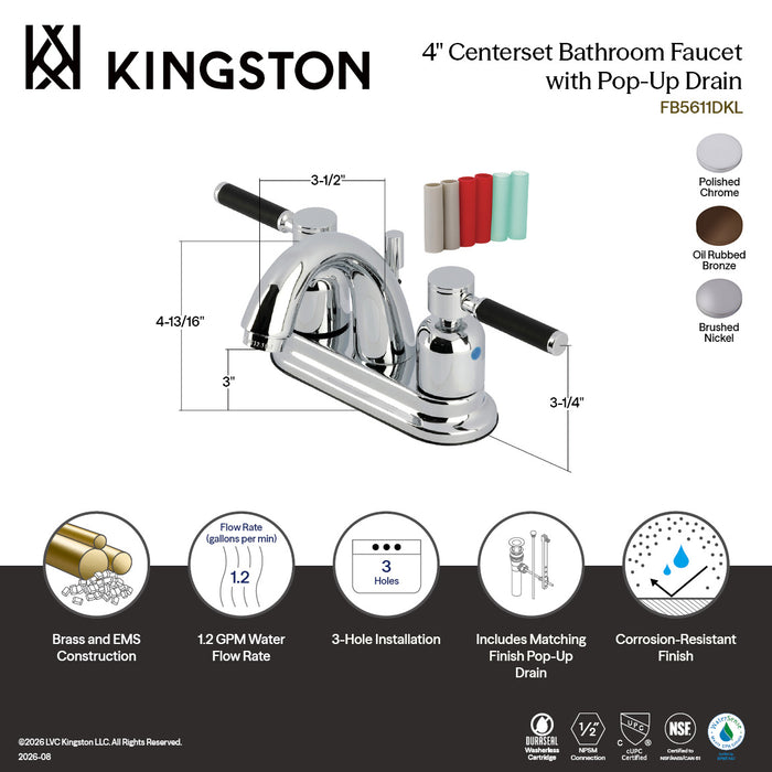 Kingston Tulare FB5618DKL - Kaiser Double-Handle 3-Hole Deck Mount 4-Inch Centerset Bathroom Faucet with Pop-Up Drain, Brushed Nickel