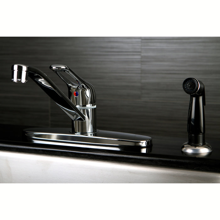 Kingston Tulare FB562 - Wyndham One-Handle 4-Hole 8" Centerset Kitchen Faucet with Side Sprayer, Polished Chrome