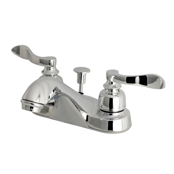 Kingston Tulare FB5621NFL - NuWave French Double-Handle 3-Hole Deck Mount 4-Inch Centerset Bathroom Faucet with Pop-Up Drain, Polished Chrome