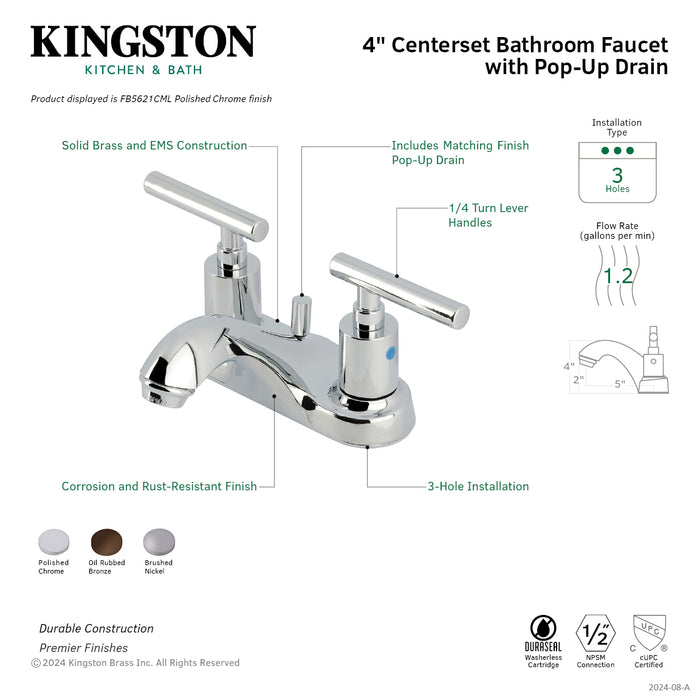 Kingston Tulare FB5625CML - Manhattan Double-Handle 3-Hole Deck Mount 4-Inch Centerset Bathroom Faucet with Pop-Up Drain, Oil Rubbed Bronze